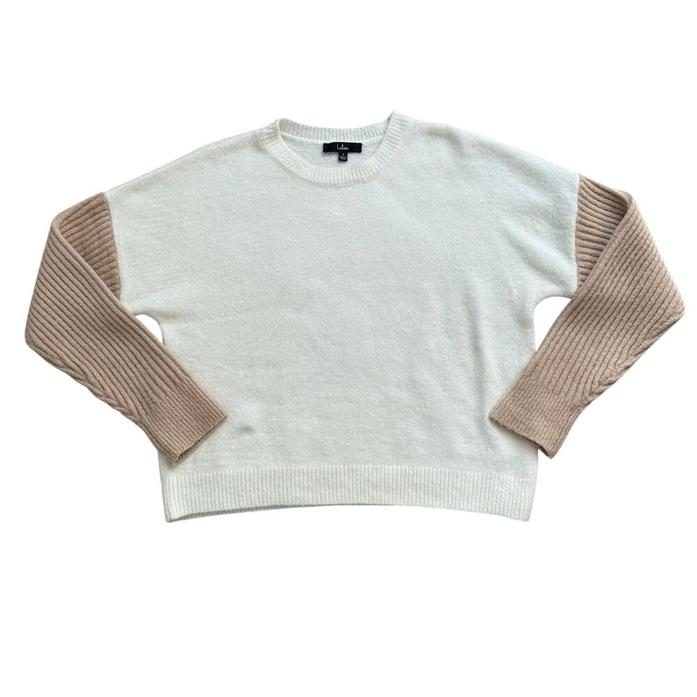 Lulus Nancie colorblock white & beige knit crewneck sweater size S - Picture 11 of 11